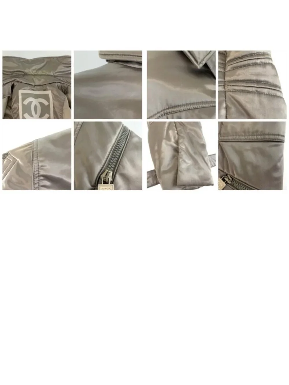 Chanel Sports Line CC Logo Gray Silver Down Coat Zip Upcoat